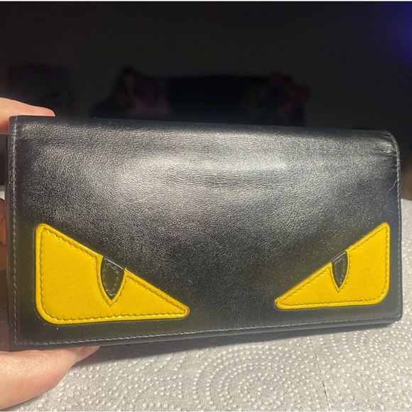 Fendi Black Leather Wallet with Yellow Eye Design - Picture 1 of 16